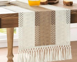 رنر طاولة خيش مع شراشيب 