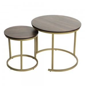 طاولة لون بني وسط حديد ذهبي قطعتين متداخل طاولة لون بني وسط حديد ذهبي قطعتين متداخل