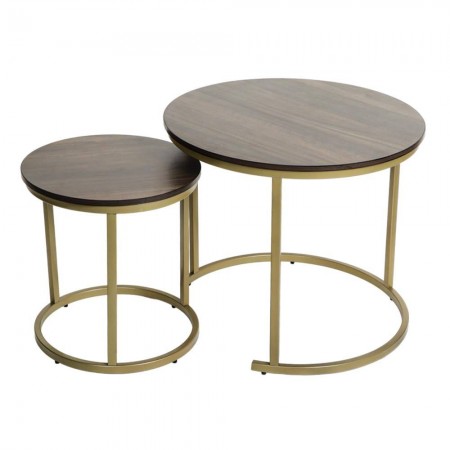 طاولة لون بني وسط حديد ذهبي قطعتين متداخل