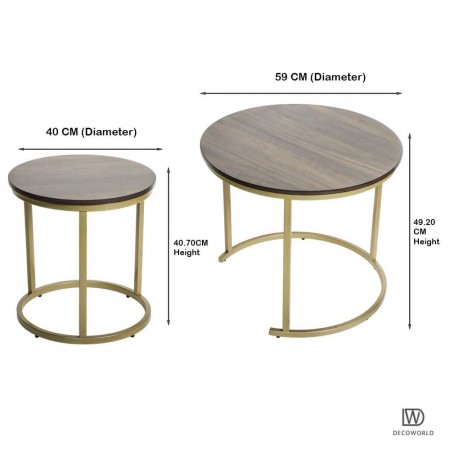 طاولة لون بني وسط حديد ذهبي قطعتين متداخل