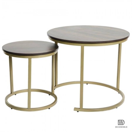 طاولة لون بني وسط حديد ذهبي قطعتين متداخل