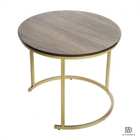 طاولة لون بني وسط حديد ذهبي قطعتين متداخل