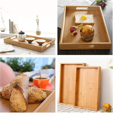 طقم صواني تقديم خشب بامبو كبير قطعتين طقم صواني تقديم خشب بامبو كبير قطعتين
