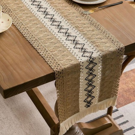 رنر طاولة خيش مع شراشيب 