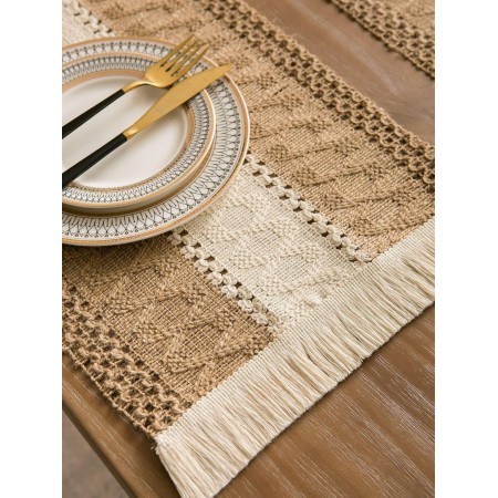 رنر طاولة خيش مع شراشيب 