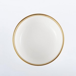 صحن شوربة - زبادي بورسلان ابيض مع حز ذهبي 5 انش