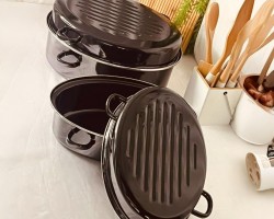 طنجرة - قدر زرب الدجاج مع غطاء - صينية روستر كبير ثقيل قطعتين 42 سم 10.5L 