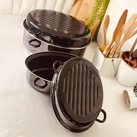 طنجرة - قدر زرب الدجاج مع غطاء - صينية روستر كبير ثقيل قطعتين 42 سم 10.5L 