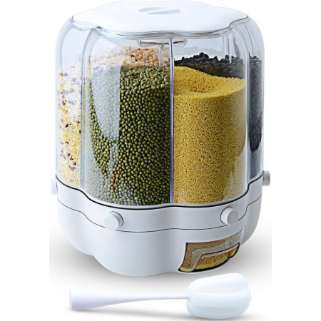 علبة بقوليات 6 حجرة شكل وردة لف مع مكيالات لون ابيض