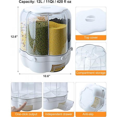 علبة بقوليات 6 حجرة شكل وردة لف مع مكيالات لون ابيض