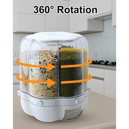 علبة بقوليات 6 حجرة شكل وردة لف مع مكيالات لون ابيض