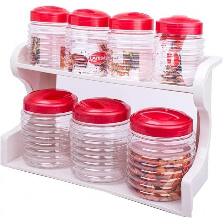 طقم ستاند بهارات - سكريات طابقين مع علب تخزين بلاستيك صناعة مصرية lamsa موديل 14507
