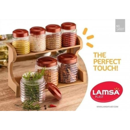طقم ستاند بهارات - سكريات طابقين مع علب تخزين بلاستيك صناعة مصرية lamsa موديل 14507