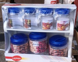 طقم ستاند بهارات - سكريات طابقين مع علب تخزين بلاستيك صناعة مصرية lamsa موديل 14507