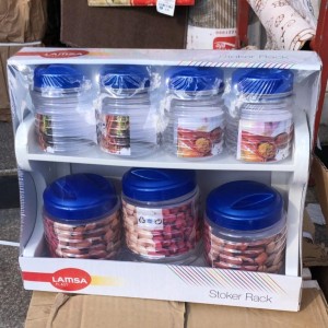 طقم ستاند بهارات - سكريات طابقين مع علب تخزين بلاستيك صناعة مصرية lamsa موديل 14507