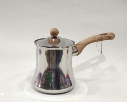 طقم غلايات قهوة فضي فخم ثقيل يد عظم لون خشبي مع غطاء 3 قطع