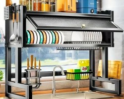 مشك صحون فوق المجلى لون اسود 80*65*30سم بغطاء زجاج متحرك SCJ-6838C-65BK