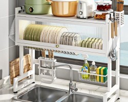 مشك صحون فوق المجلى لون ابيض 105*80*28 سم بغطاء زجاج متحرك