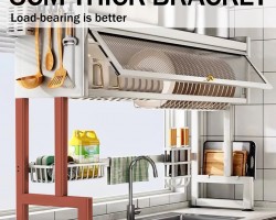 مشك صحون فوق المجلى لون ابيض 80*65*30سم بغطاء زجاج متحرك SCJ-6838C-65WH