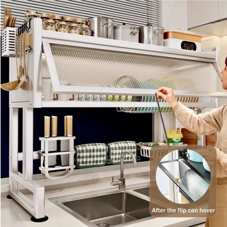 مشك صحون فوق المجلى لون ابيض 80*65*30سم بغطاء زجاج متحرك SCJ-6838C-65WH