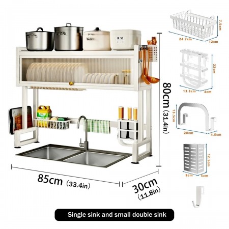 مشك صحون فوق المجلى لون ابيض 80*65*30سم بغطاء زجاج متحرك SCJ-6838C-65WH