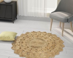 سجاد هندي حياكة يدوية مدور قطر 100 سم بني قطعة واحدة سجاد هندي حياكة يدوية مدور قطر 100 سم بني قطعة واحدة