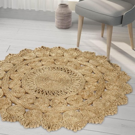 سجاد هندي حياكة يدوية مدور قطر 100 سم بني قطعة واحدة