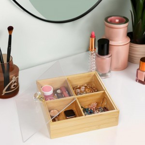 مضيفة خشب بامبو مربع 4 عيون 23 سم مع غطاء اكريليك مضيفة خشب بامبو مربع 4 عيون 23 سم مع غطاء اكريليك