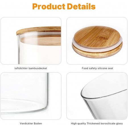 علبة تخزين 33 سم / بقوليات - بهارات وسناكس زجاج مع غطاء بامبو محكم شفط