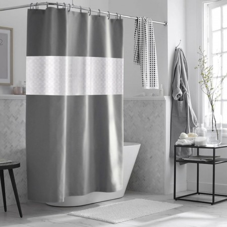 ستارة حمام / دش وتر بروف ضد الماء سادة مع اطار شفاف اسلامي مقاس 180 × 180 سم