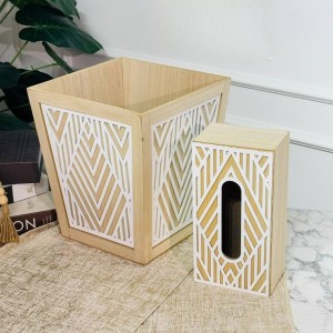 طقم سلة مع علبة محارم حفر CNC ابيض  M25-3