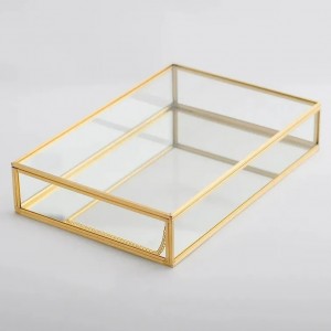 صندوق تفضيل / مجوهرات - ذهب زجاج شفاف مع غطاء وسنسال باطار معدني