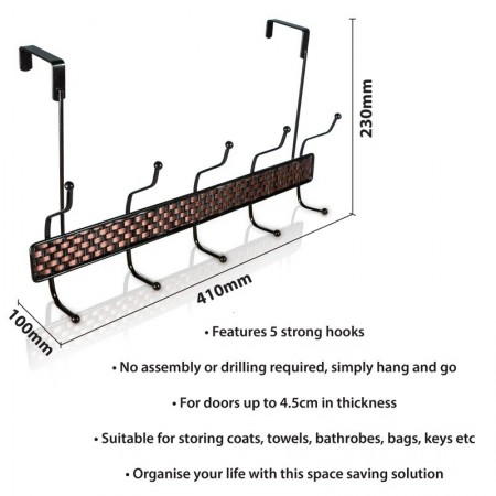علاقة ملابس فوق الباب معدن ٦ عين بني حصير رتان M51-5 