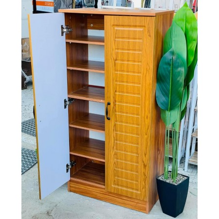 خزانة احذية خشب بابين شفط 6 رفوف لون خشبي خزانة احذية خشب بابين شفط 6 رفوف لون خشبي