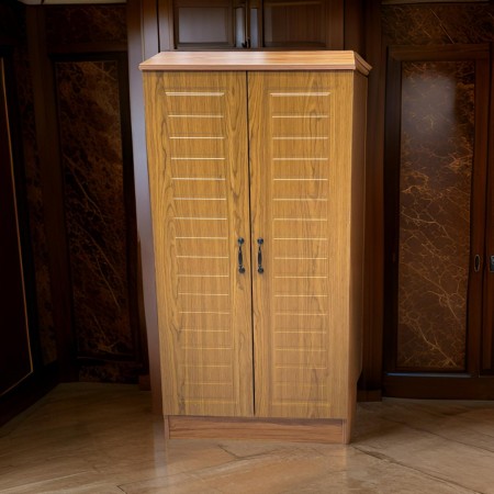 خزانة احذية خشب بابين شفط 6 رفوف لون خشبي خزانة احذية خشب بابين شفط 6 رفوف لون خشبي