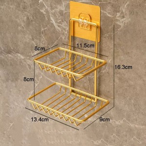 حمالة فراشي اسنان - صابون واكسسوارات لاصق معدن ذهبي 2 عين