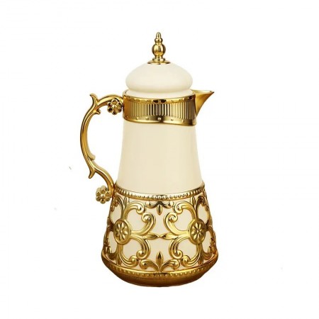 دلة ثيرموس قهوة شكل قبة مع اطار مزخرف نافر ذهبي 800 مل اسود/بيج HL-906 ثيرموس قهوة دلة ثيرموس قهوة شكل قبة مع اطار مزخرف نافر ذهبي 800 مل اسود/بيج HL-906 ثيرموس قهوة