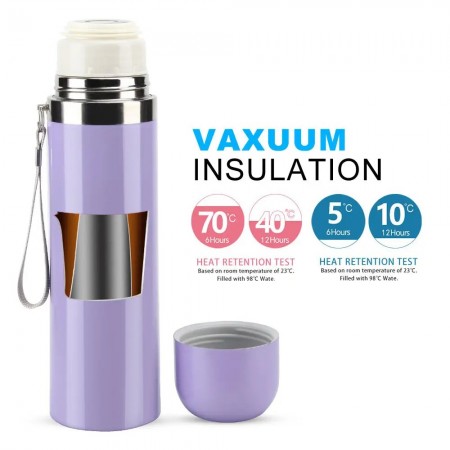 حافظة مياه ساخن بارد ستانلس غطاء لف سادة / رسم 500 مل / ترمس / تيرموس / ثيرموس 