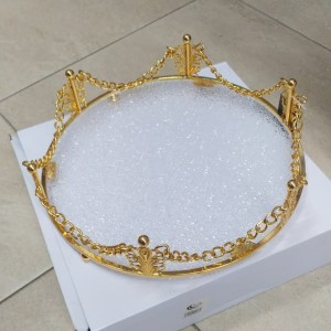 صينية تفضيل ذهبي بيوتر مع زجاج سترص ثقيل 28 سم صينية تفضيل ذهبي بيوتر مع زجاج سترص ثقيل 28 سم
