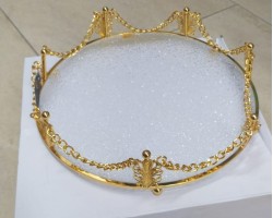  صينية تفضيل ذهبي بيوتر مع زجاج سترص  ثقيل قطر 32 سم