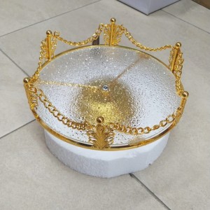 صينية تفضيل ذهبي بيوتر مع زجاج سترص اشكال ثقيل 25 سم مع قاعدة صينية تفضيل ذهبي بيوتر مع زجاج سترص اشكال ثقيل 25 سم مع قاعدة