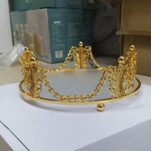 صينية تفضيل ذهبي بيوتر مع زجاج سترص ثقيل قطر 22 سم صينية تفضيل ذهبي بيوتر مع زجاج سترص ثقيل قطر 22 سم