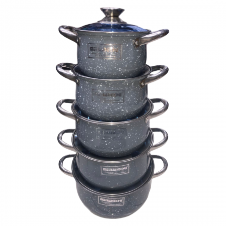 طقم طناجر حديد مطلي جرانيت مع غطاء زجاج 10 قطع ثقيل قياس 18-20-22-24-26 سم