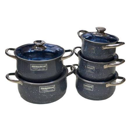 طقم طناجر حديد مطلي جرانيت مع غطاء زجاج 10 قطع ثقيل قياس 18-20-22-24-26 سم