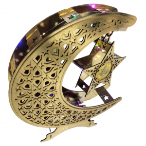 فانوس رمضان مع نجمة حجم كبير ذهبي 50 × 60 سم  خشبي مع اضائة ملونة