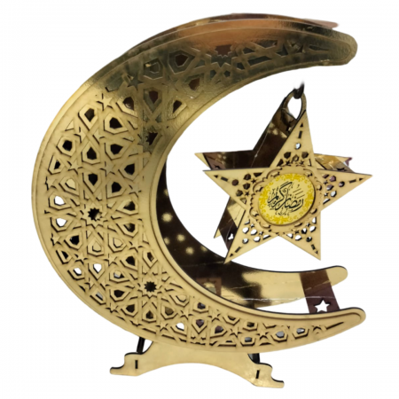 هلال رمضان خشبي حجم جامبو ذهبي 50 × 40 سم هلال رمضان خشبي حجم جامبو ذهبي 50 × 40 سم