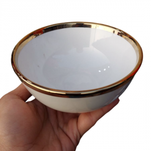 صحن شوربة - زبادي بورسلان ابيض مع حز ذهبي 6 انش