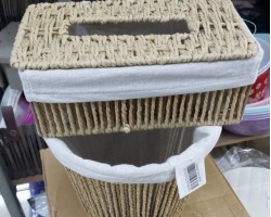 طقم سلة مهملات مع علبة محارم مجدول خيط رتان / قش صناعة يدوية