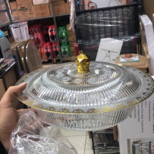 تمرية / مضيفة / جاط معمول حجم كبير اكريليك مثلج مع وسط ذهبي وغطاء رأس ذهبي