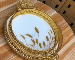 طقم صواني بيوتر مذهب ارضية زجاج مدور قطعتين 40 + 30 سم